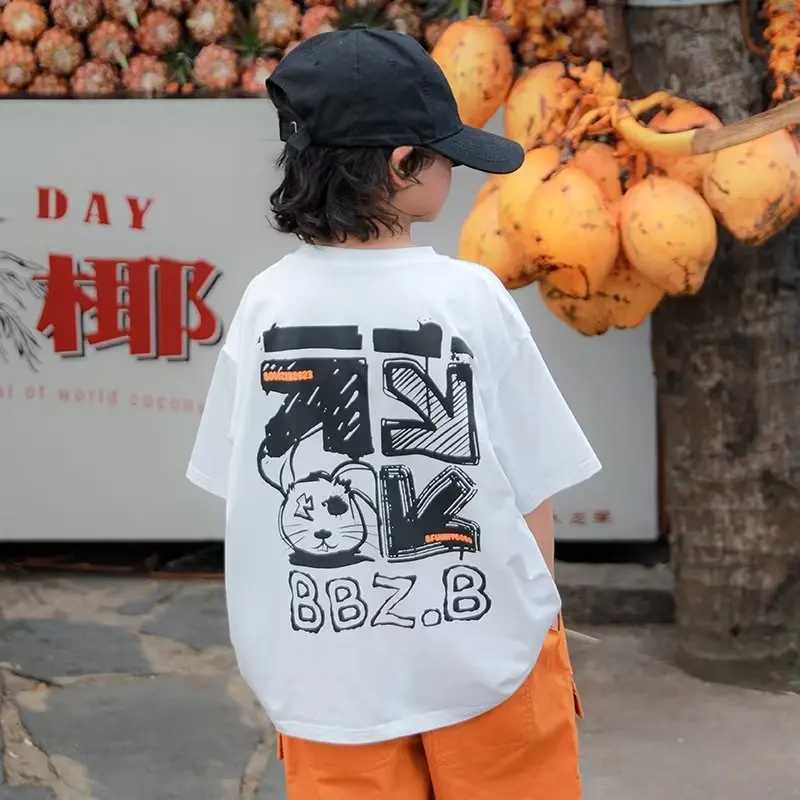 100% pure cotton summer childrens clothing cartoon fun printed T-shirt for boys or girls short sleeved top childrens fashion O-neck T-shirtT250320