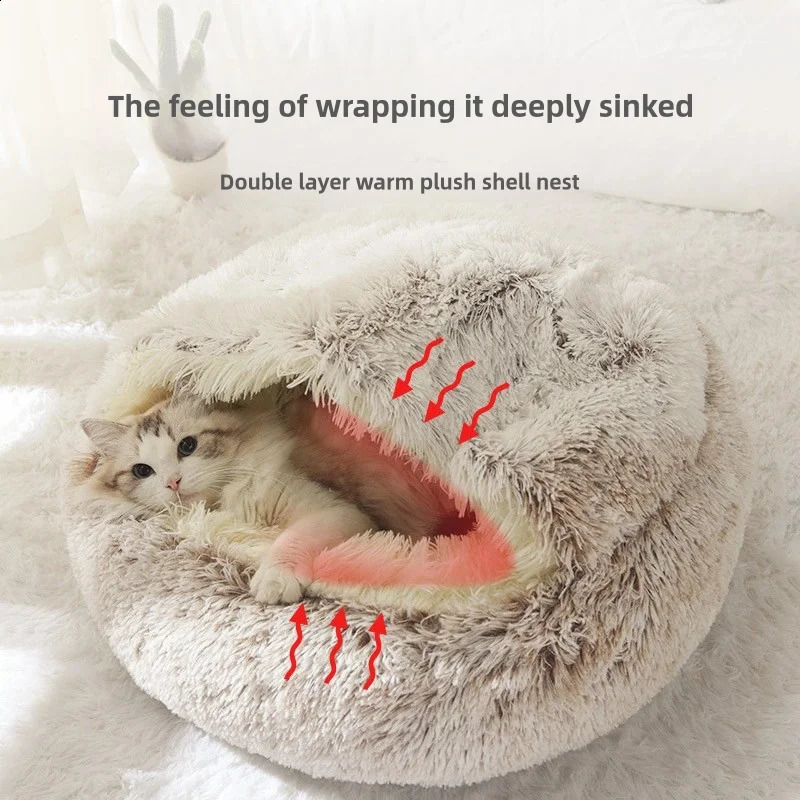 Autumn and Winter soft plush pet bed warm cold comforter nest Shell cat semienclosed 250312