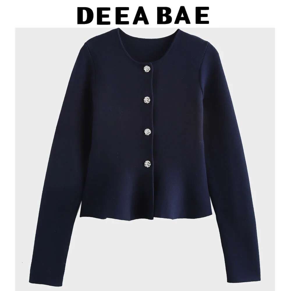 DEEABAE Autumn Women's Clothes New High-End Slim Fit Long Sleeved Flat Needle Round Neck Knit Cardigan Outerwear