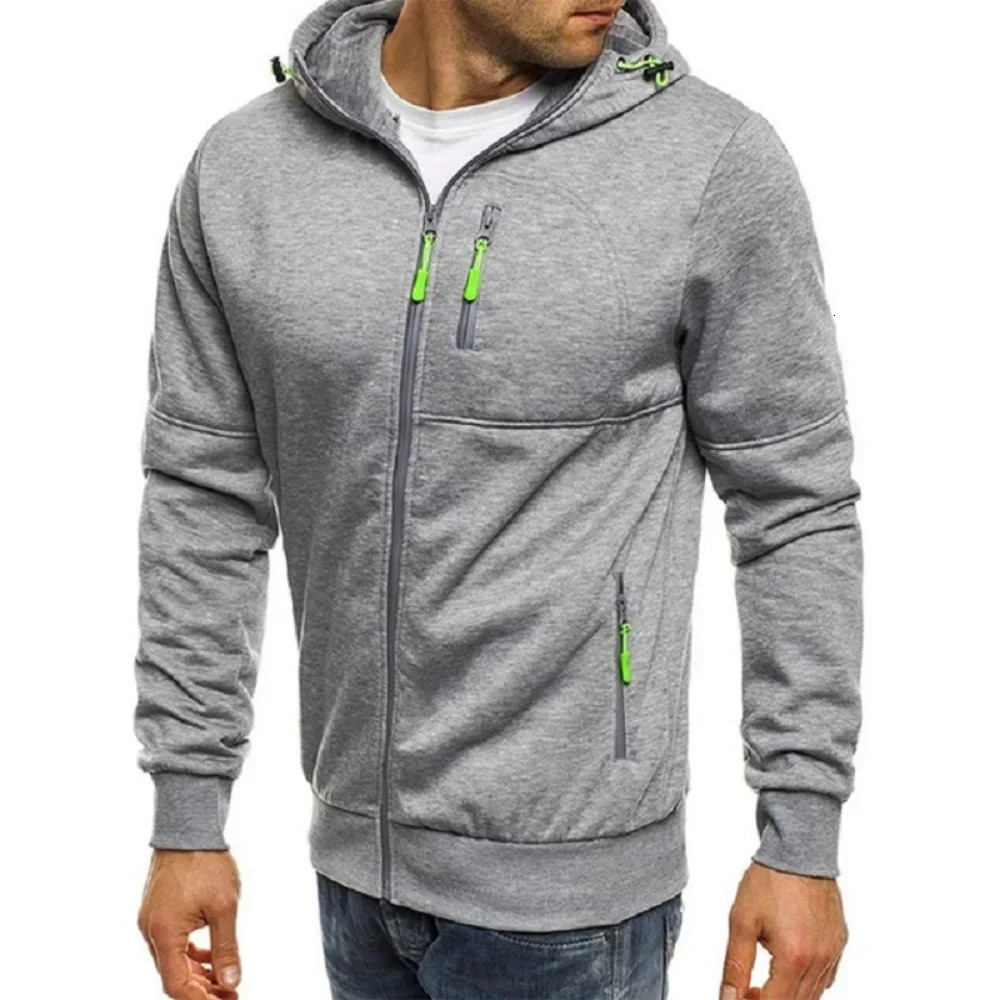 Mens hooded long sleeved sweatshirt zipper n slim fit casual jacket 250320Z