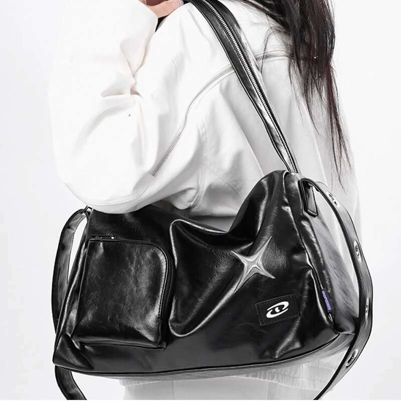 Y2k Girl Tote Korean Vintage Shoulder Bag Aesthetic Women Crossbody Travel Zip Casual Handbag Fashion Ladies Sier Big Bags