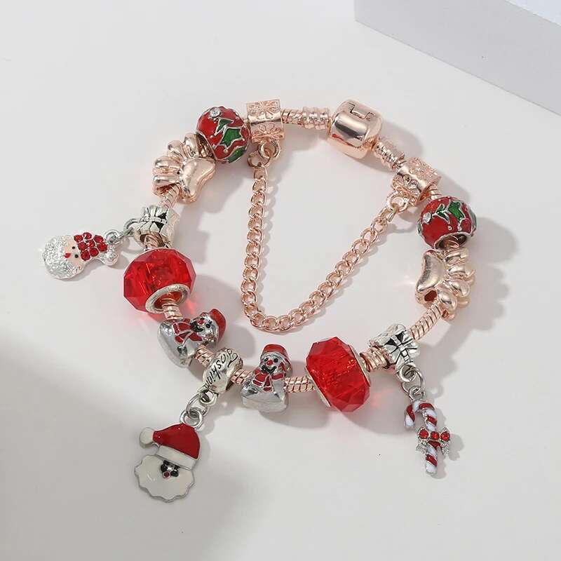 2024 Trendy Rose Gold Bells Pendant Charm Bracelets on Hand With Santa Claus Beads Bracelet For Women Kids Xmas Jewelry Hot Sale