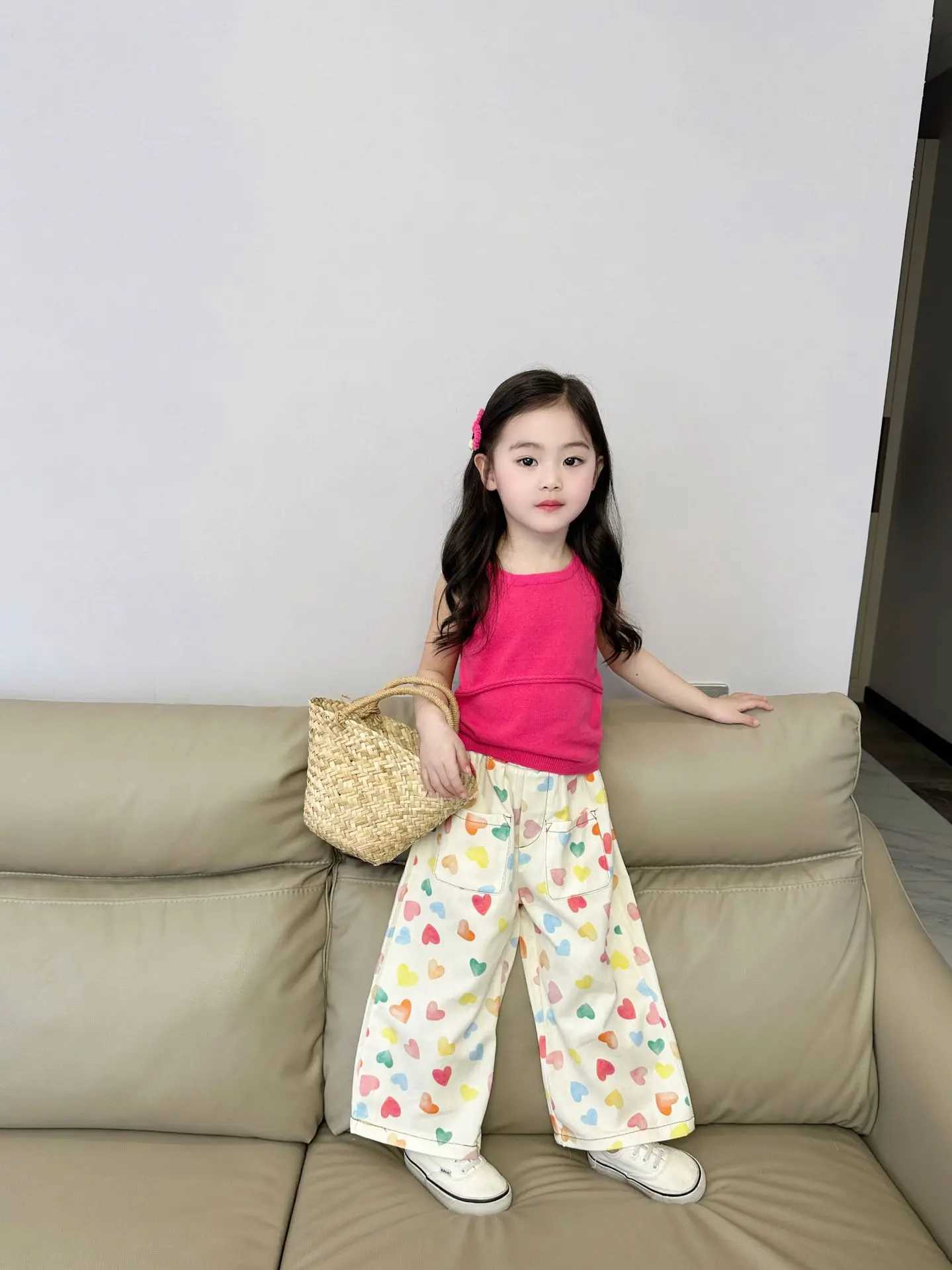 Interesting bear girl clothing childrens clothing childrens casual pants love printed style straight leg loose pants girls pantsT250326