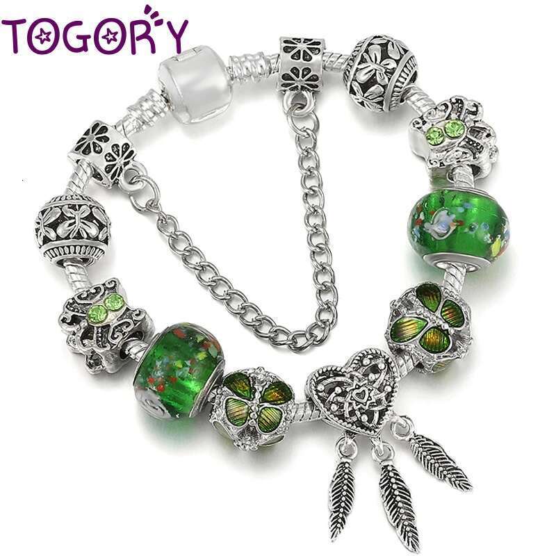 Cryatal Butterfly Pendant Charm Bracelet Female With Green Murano Glass Beads Bracelet For Women Men Jewelry Gift Dropshipping
