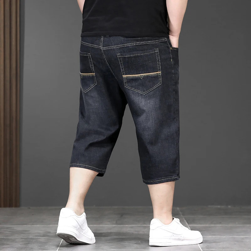 Big Size Long Length Mens Shorts Loose Stretch Jean Bermuda Male Thin 34 s Summer Light Large Plus Fat Denim Breeches 250319