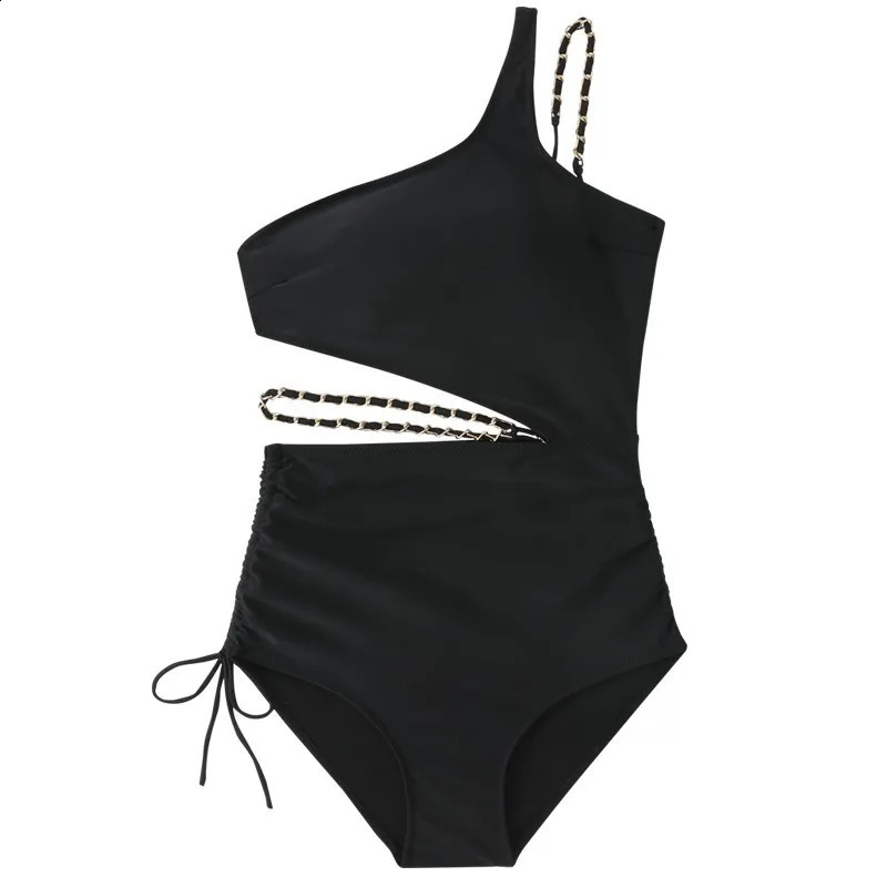Hollow Out OnePiece Swimsuit Women Summer Sexy OneShoulder Beachwear Bathing Suit Spring Beach Resort Swimwear 250312