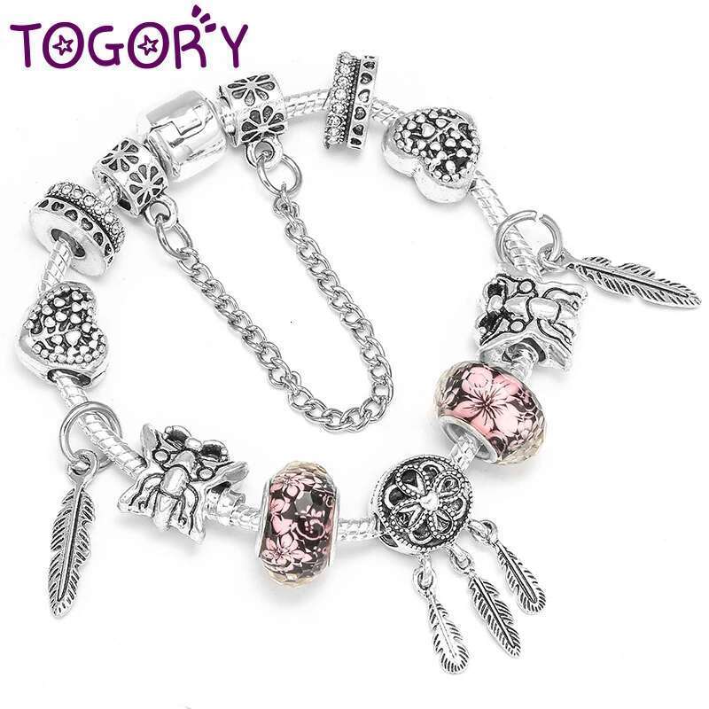 Silver Plated Noble Feather Butterfly Beads Charm Bracelets & Bangle Fit Original DIY Bracelet For Women Men Jewelry Gift