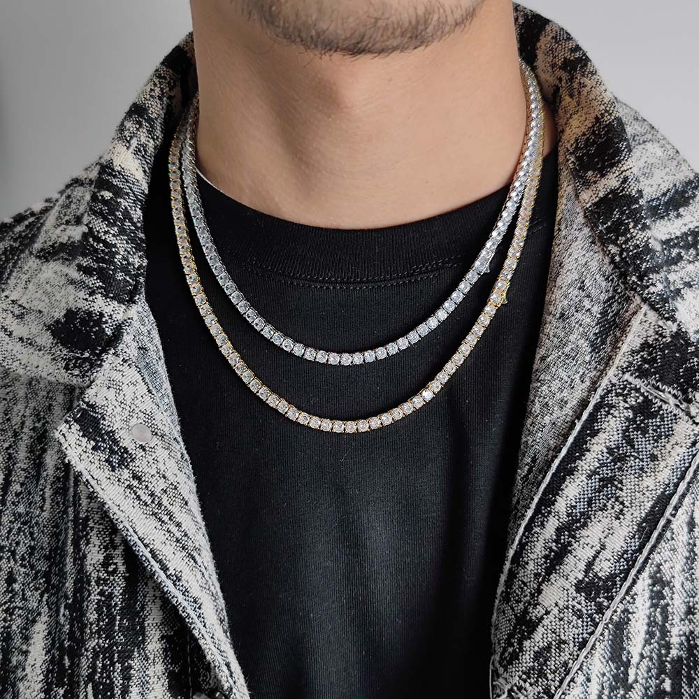 Hip-Hop Brass Gold Plated Cubic Zircon Single Row Tennis Necklace Jewelry Bling Diamond Tennis Chain Women Men Gift