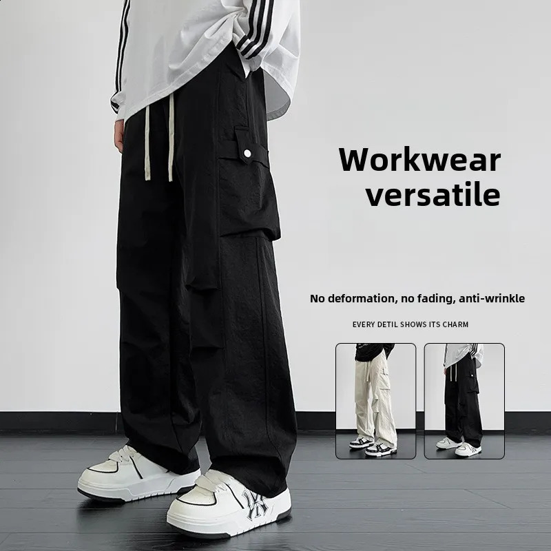 Fashionable retro straight leg mens loose fit wide pocket n classic casual pants American style 250317