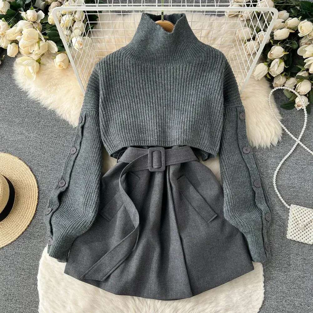 Autumn And Winter Gentle Style Wear Women's 2023 New Korean Fashion Short Temperamental Sweater Vest Suit Skirt Two-Piece Set