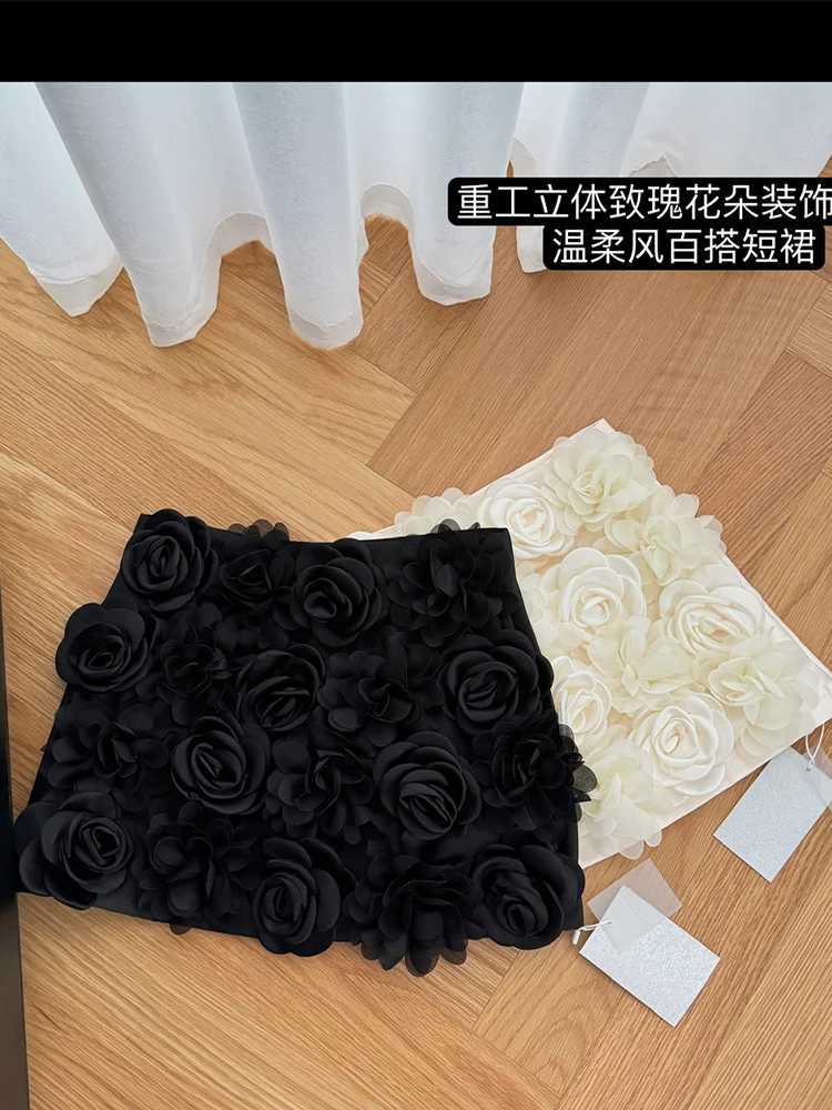 Womens almond A-line skiing retro 90s aesthetics Y2k 3D floral skiing Harajuku Korean mini skiing 2000s cute clothing 2024XJ250320