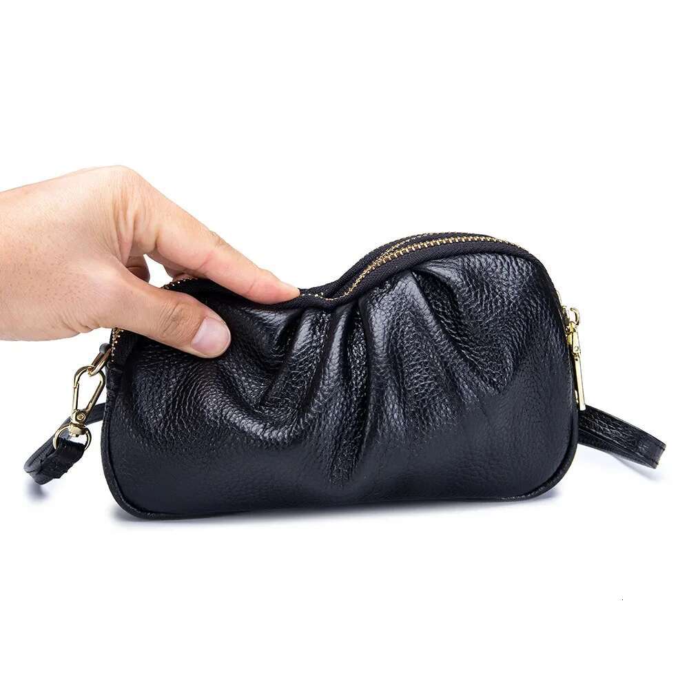 Brand Women Phone Wallet Genuine Leather Three Layers Of Zipper Shoulder Messenger Small Female Cloud Bag Day Clutches Purse
