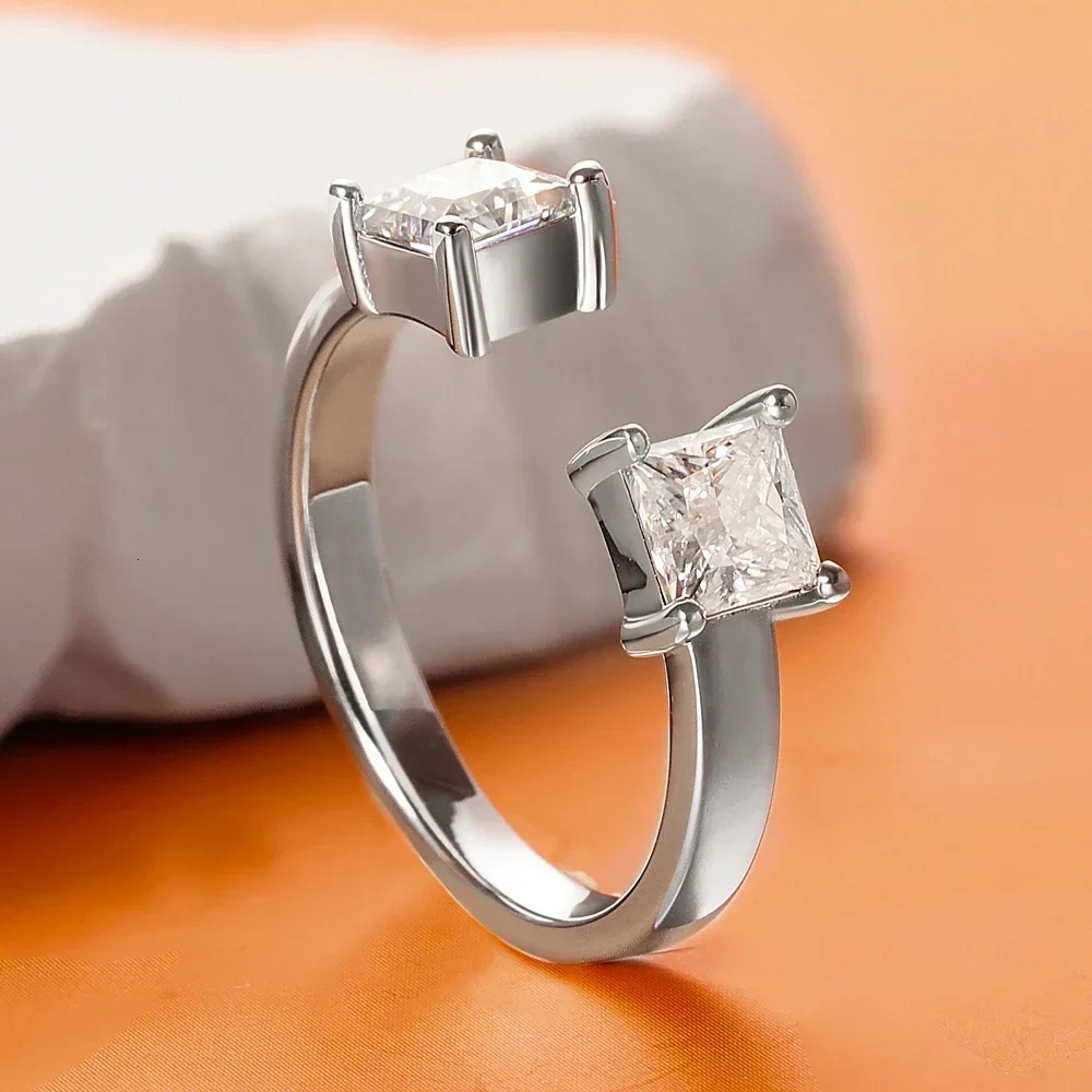 FEOBUR 1cttw 4.5mm Princess Cut Moissanite Rings 100% 925 Sterling Silver Adjustable Open Engagement Wedding Ring for Women Gift