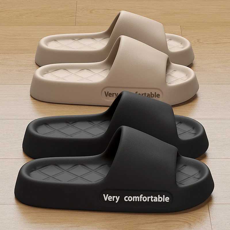 Summer Letter Print Wen Slippers Thick Flat Outdoors Beach Slides For Men Bath Sandals Couple Ladies Shoes Y250320