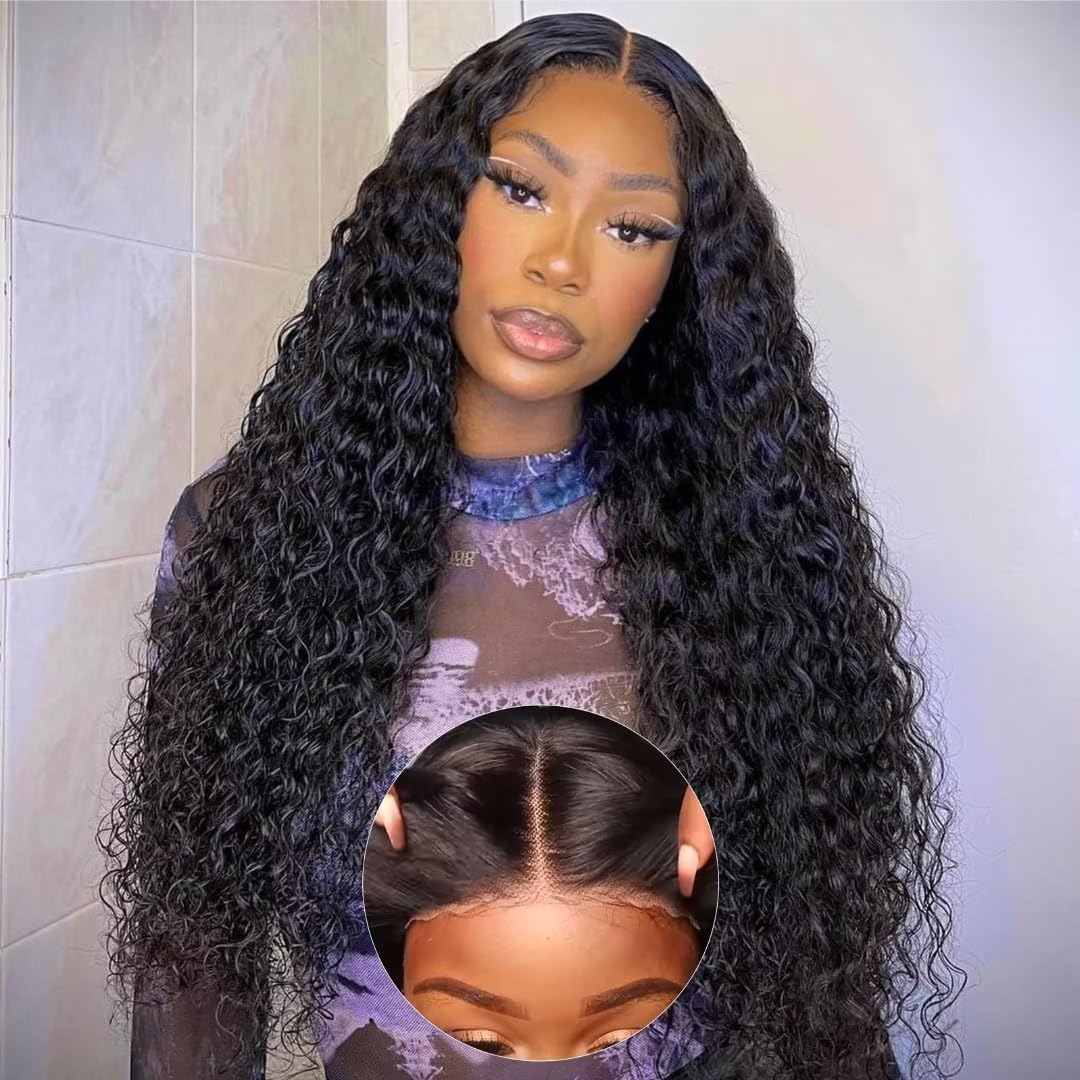5x5 HD Lace Closure Wigs Human Hair 5x5 Water Wave Wear and Go Glueless Wigs Pre Plucked Pre Cut Lace Wig For Women Wet and Wavy Curly Closure Wig Nau
