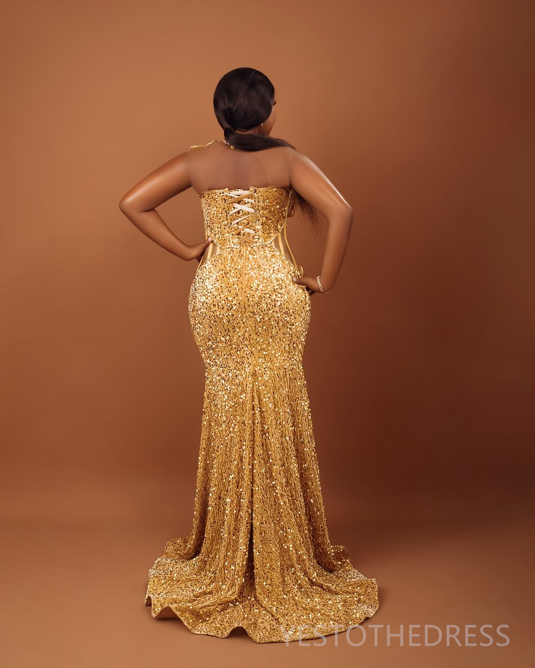 Plus Size Aso Ebi Gold Prom Dresses 2025 Mermaid Prom Dress For Special Occasions Sheer Neck Flora Illusion Beaded Lace Birthday Second Reception Gown