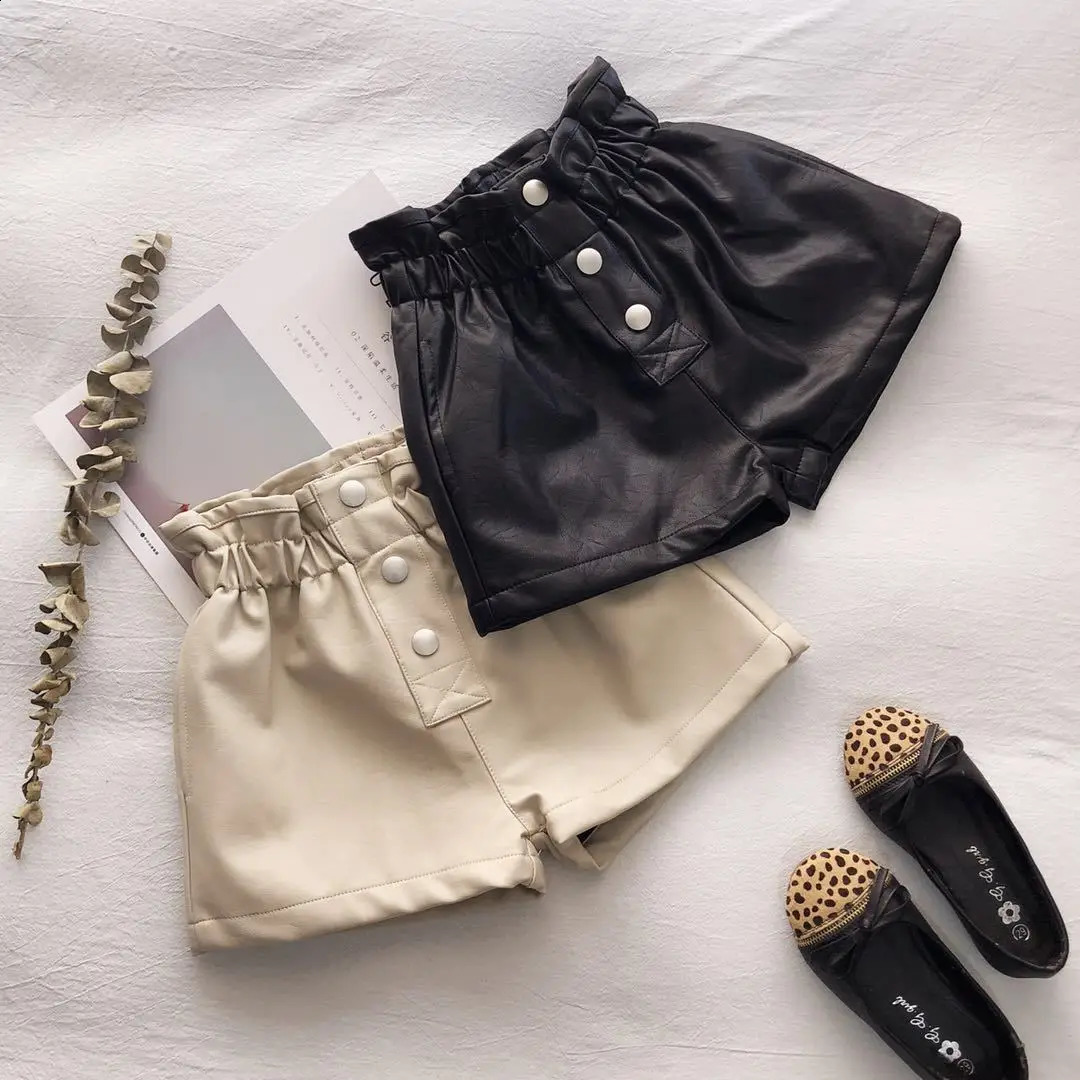 100160 Cm Winter Girls Thick Warm Fleece Pu Leather Shorts Baby Kids Children Fashion Wear Two Colors 250312