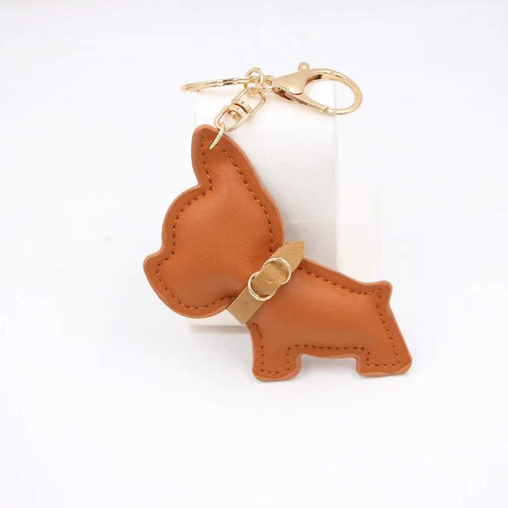 Fashion filled PU synthetic leather battle dog pet keychain bag charm pendant dog leather puppy keychainXJ250319