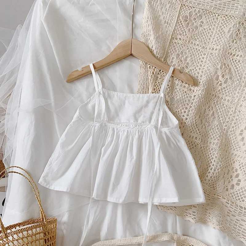 Autumn Kids Girls Sweet Sling Sleeveles T-shirt Children Casual Clothes Short Princess Dress Toddler Solid Color Bow VestT250320