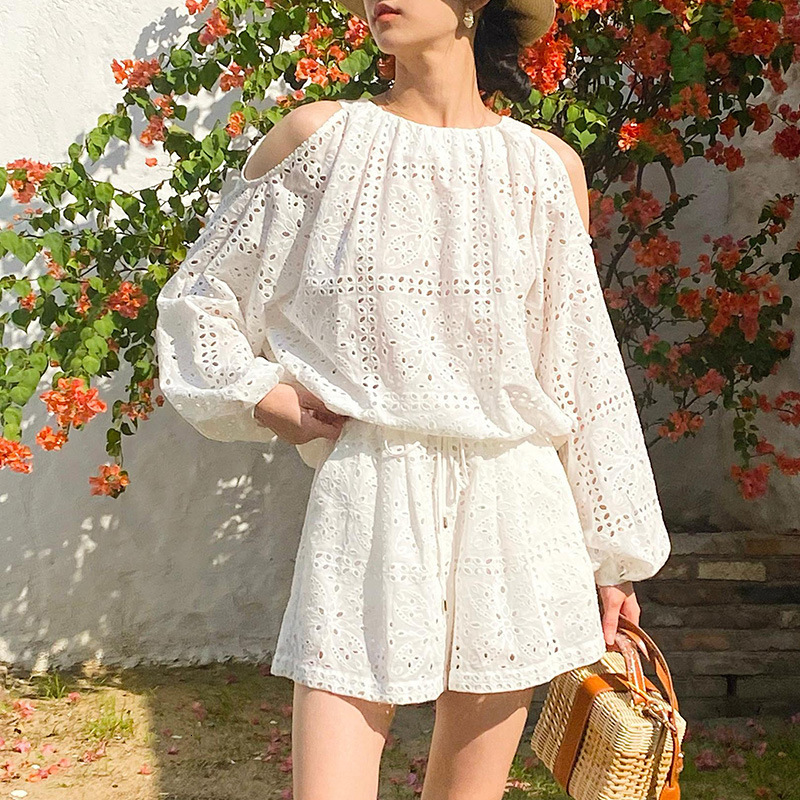 2025 Spring/Summer New Small Fragrant Style Celebrity Shorts Set Long Sleeve French Embroidered Top Shenzhen Nanyou Women's Clothing