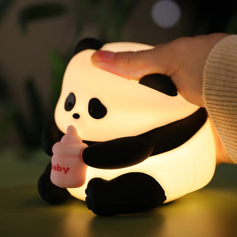 LED Night Light Cute Panda Cartoon Animals Silicone Lamp USB Rechargeable Timing Sleeping Lamp Bedroom Decoration for Children 250319