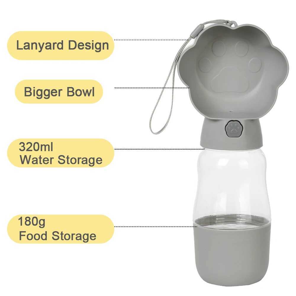 Portable 2-in-1 dog water bottle dispenser for pet food suitable for small large dog travel beverage bowls and small dog food grade material water bot