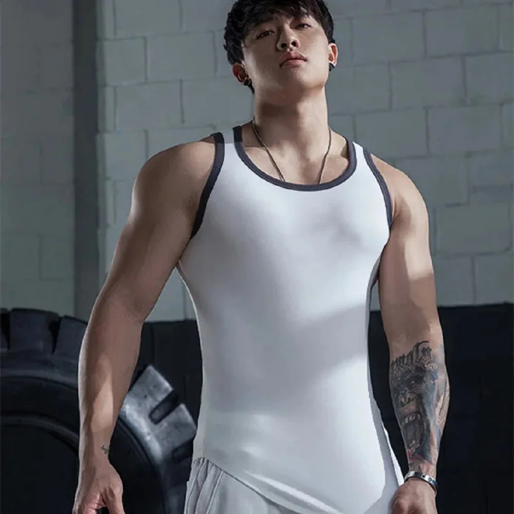 Mens sleeveless tight fitting legs top of the line fitness dry speed running short sleeved muscle exercise summer 250319