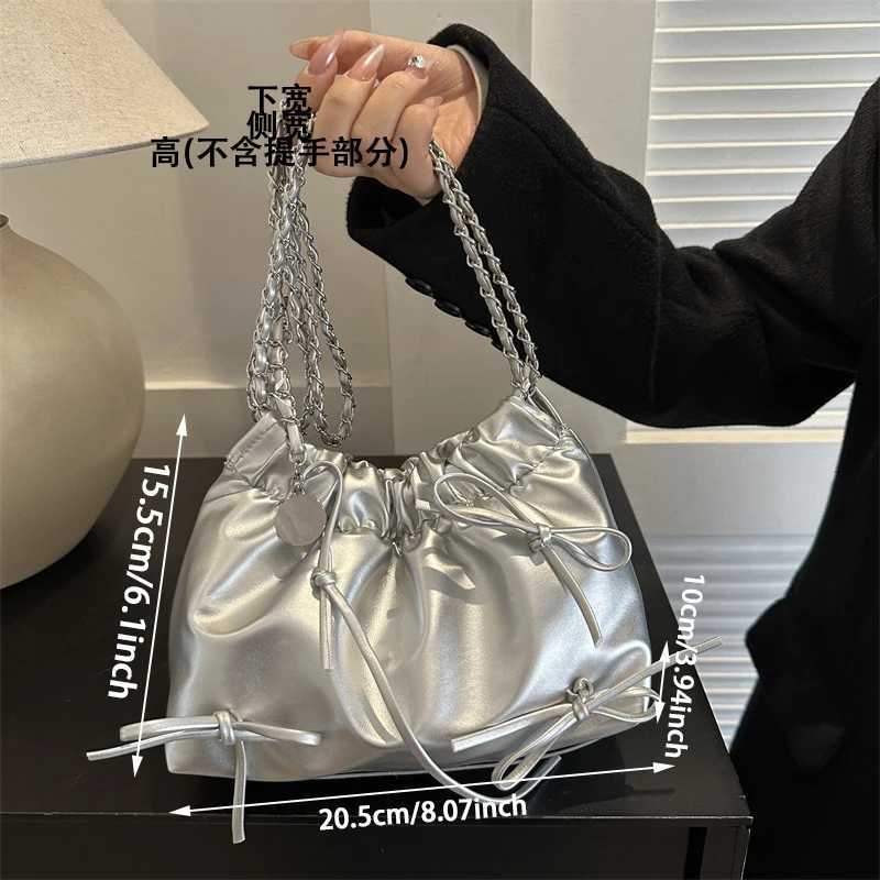 Cute little bow design womens cross shaped bag silver handbag PU leather shoulder bag bucket wallet Y250319