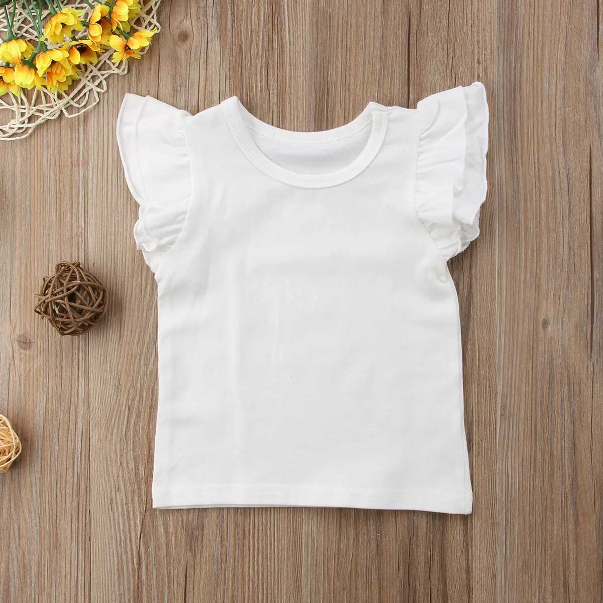 0-6 year old childrens T-shirt baby girl pleated short sleeved summer solid casual childrens shirt top childrens clothingT250320