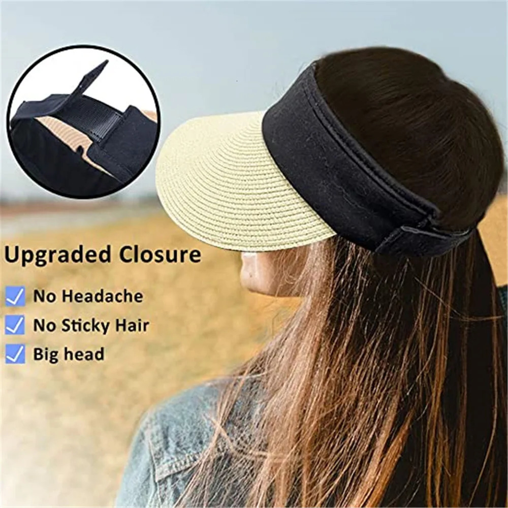 Foldable Portable Beach Hat Wide Brim Sun Hat Roll-up Summer Casual Straw Cap Visors For Women 250320