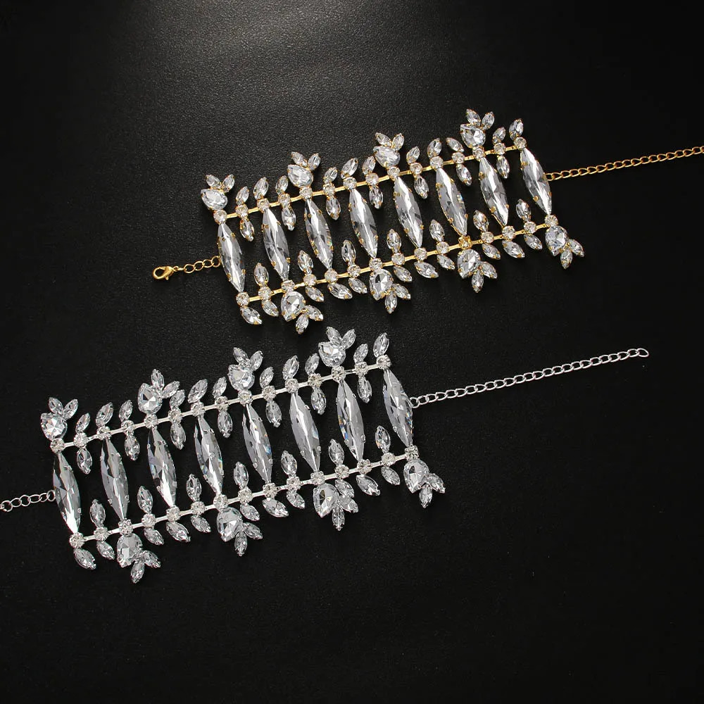 Exaggerated Crystal Cuff Bangle for Drag Queen Aesthetic Club Hollow Wrap Wrist Rhinestone Open Bracelet Chain Party Gift 250320