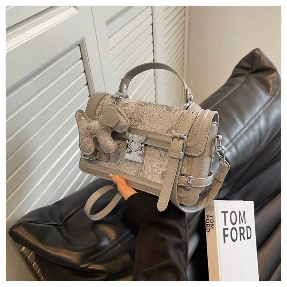 Elegant embossed shoulder bag with metal buckle square bottom bag and exquisite cross shaped body bag Y250319