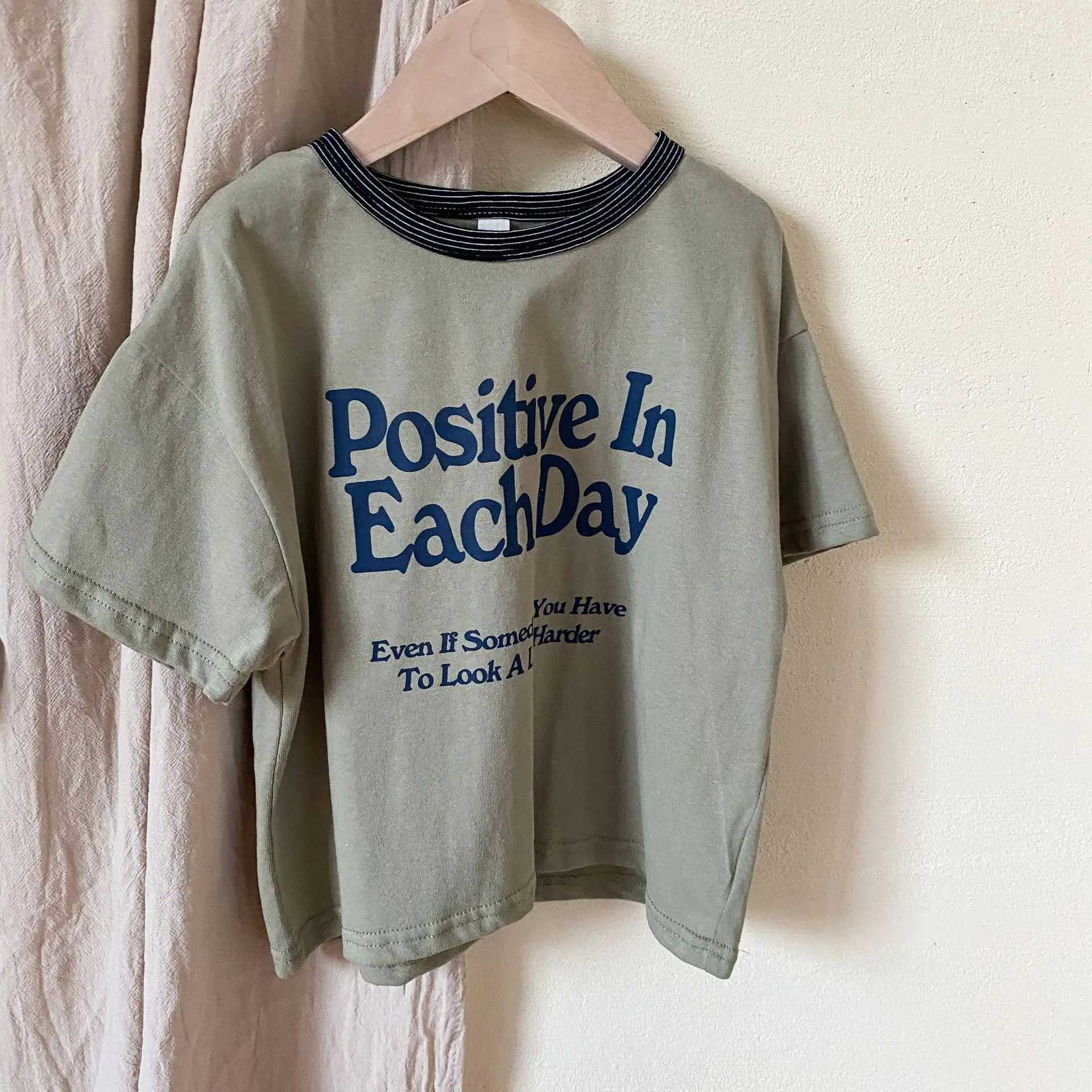 2024 Summer Loose Boys Letter Printed Short Sleeve T-shirt Girls Fashion Cotton T-shirt Childrens Casual Top Childrens T-shirtT250320