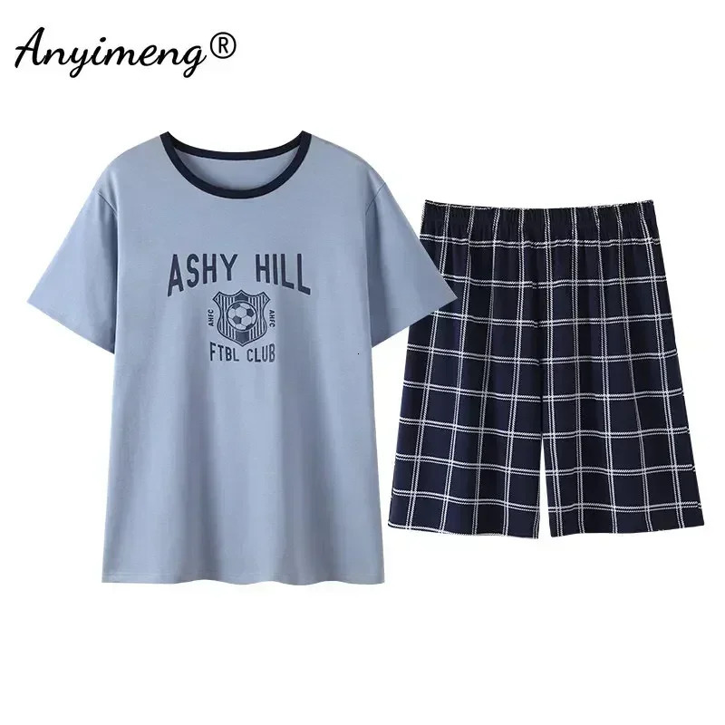 L-4XL Elegant Mens Cotton Pajamas Summer Shorts Fashion Short sleeved Mens Casual Mens Pajamas 2-piece Set Pajamas 250317