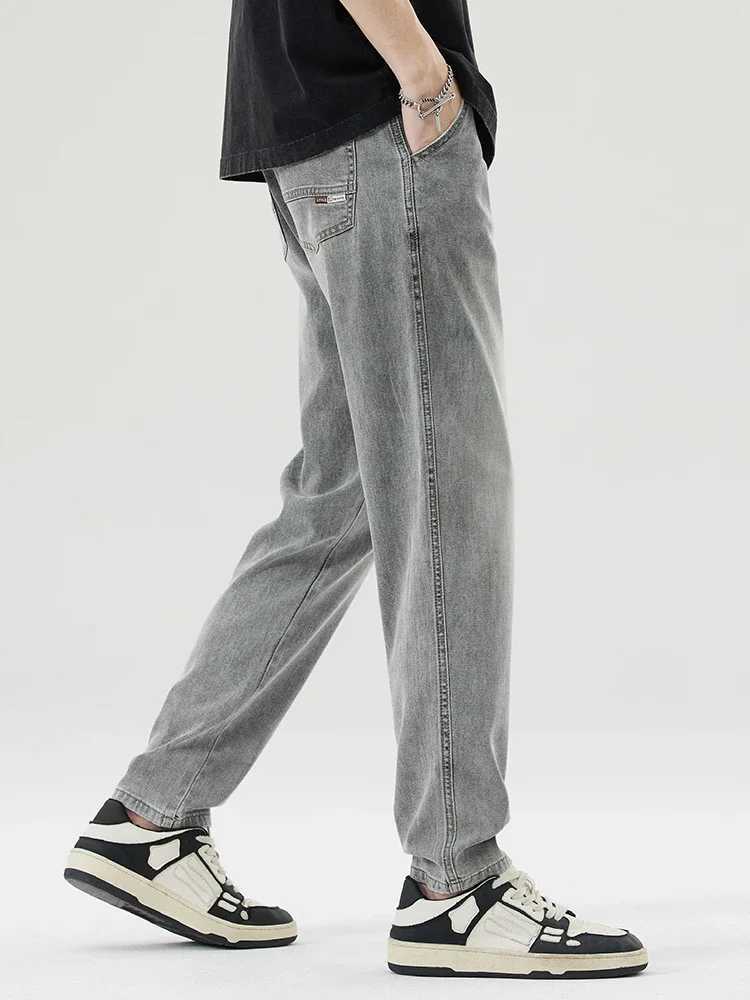 Thin and straight Lyocell mens summer new soft breathable elastic casual and fashionable Korean gray blue denim mens TrouserT250319