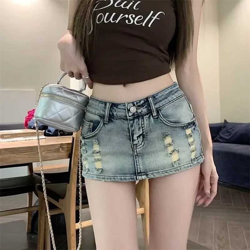 Sexy Low Waist Denim Womens Mini Dress Summer Ultra Short Mini Dress Elastic Tight Hip Coverage Anti Exposure SkiingXJ250320