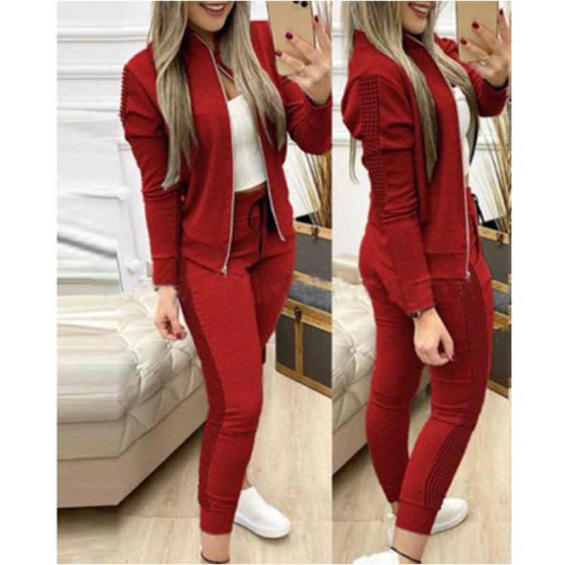 2023 Autumn/Winter New Women's Long Sports And Leisure Zipper Splicing Grid Set For Women