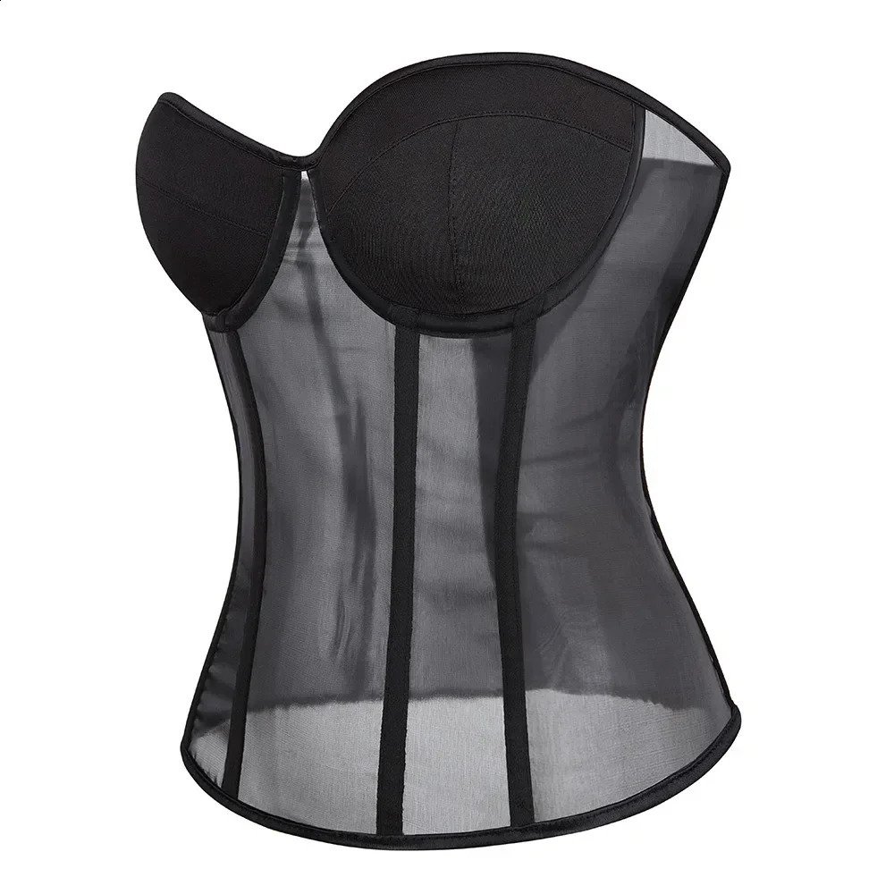 Women Corset Top Sexy Lace Up Overbust Bustier Bra Push Up Lingerie Breathable Mesh Body Shaper Corselet Plus Size 250319