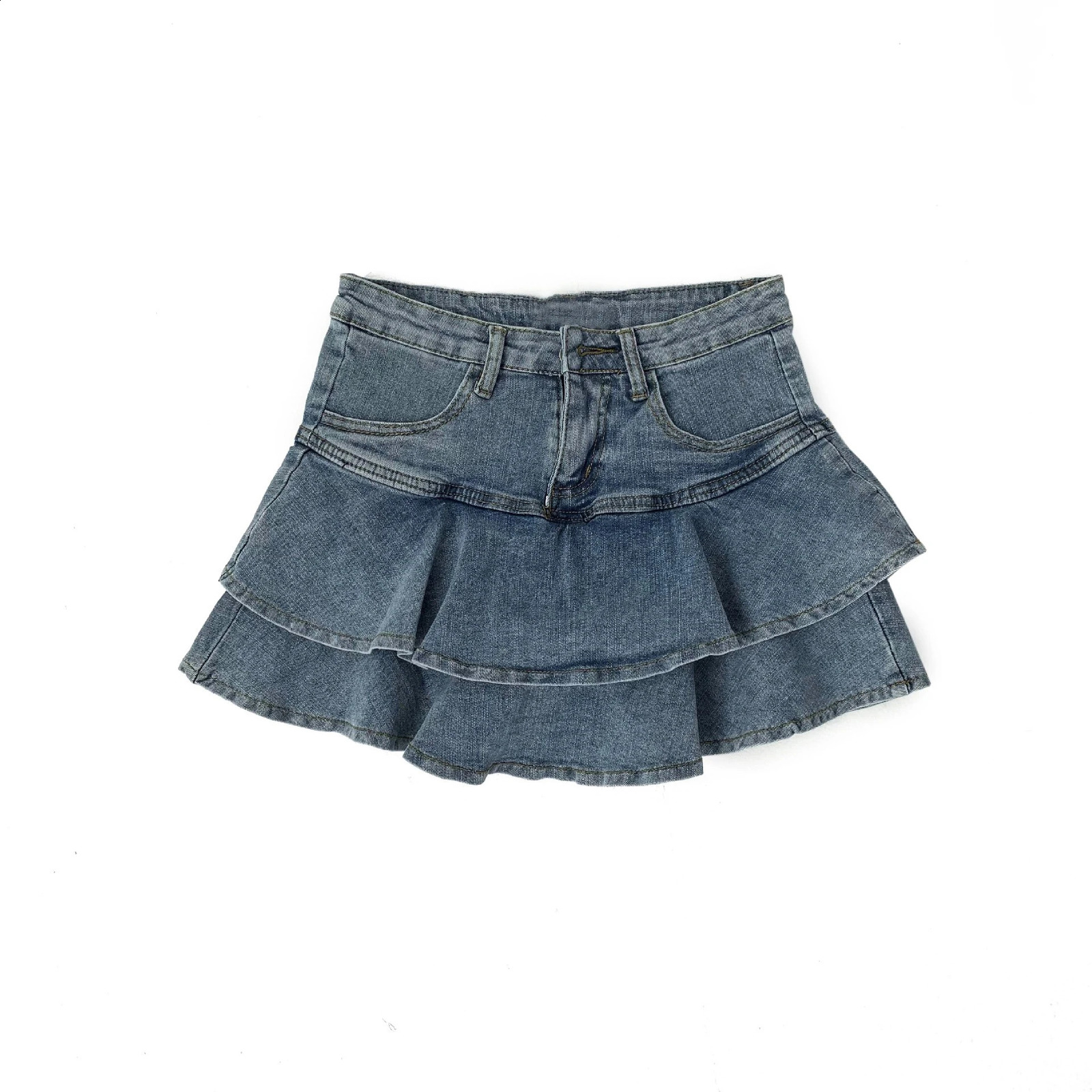 Retro denim tight shorts for womens summer Korean fashion high waisted A-line washed blue ultra-thin cute and sexy mini jeans with ruffled leather for