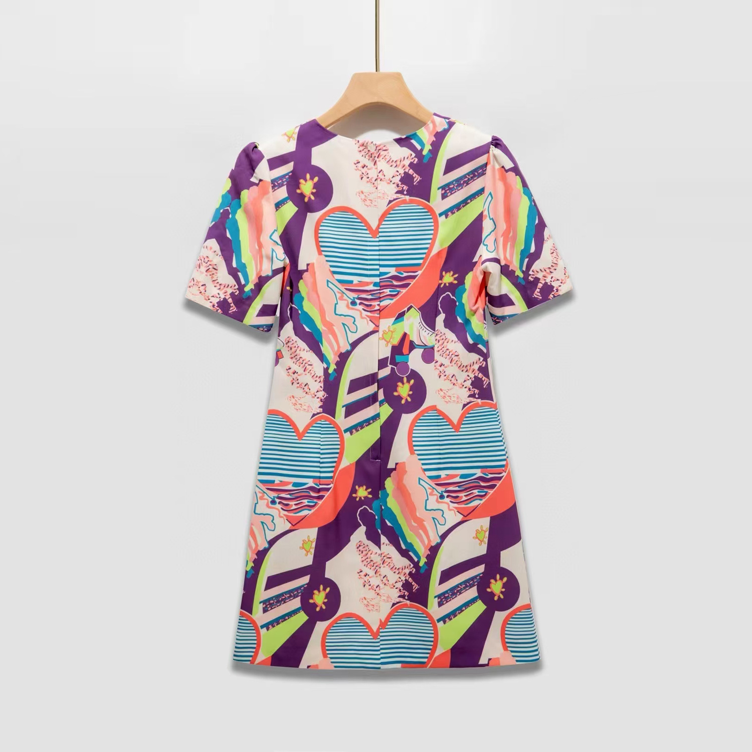 OC13800 Women's Dresses Multicolored Coated Canvas Luxury Customization Service Summer Round Neck Short Sleeved Printed Dress