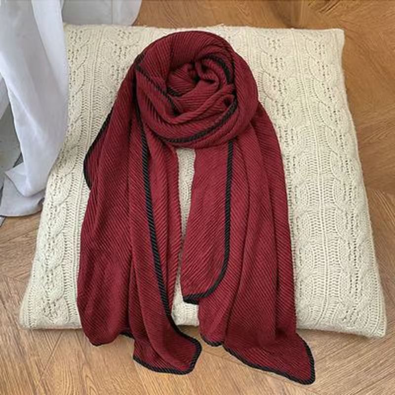 T749 autumn and winter cotton and linen pleated scarf for women solid color sunscreen multi-purpose fashion neckband versatile water ripple warm thin
