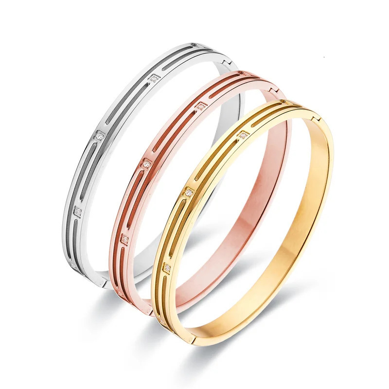 FYSARA Women Selling Stainless Steel Hollow Handmade Micro-Inlaid Stone Bracelets Party Gift Love Bangle Jewelry Wholesale 250320