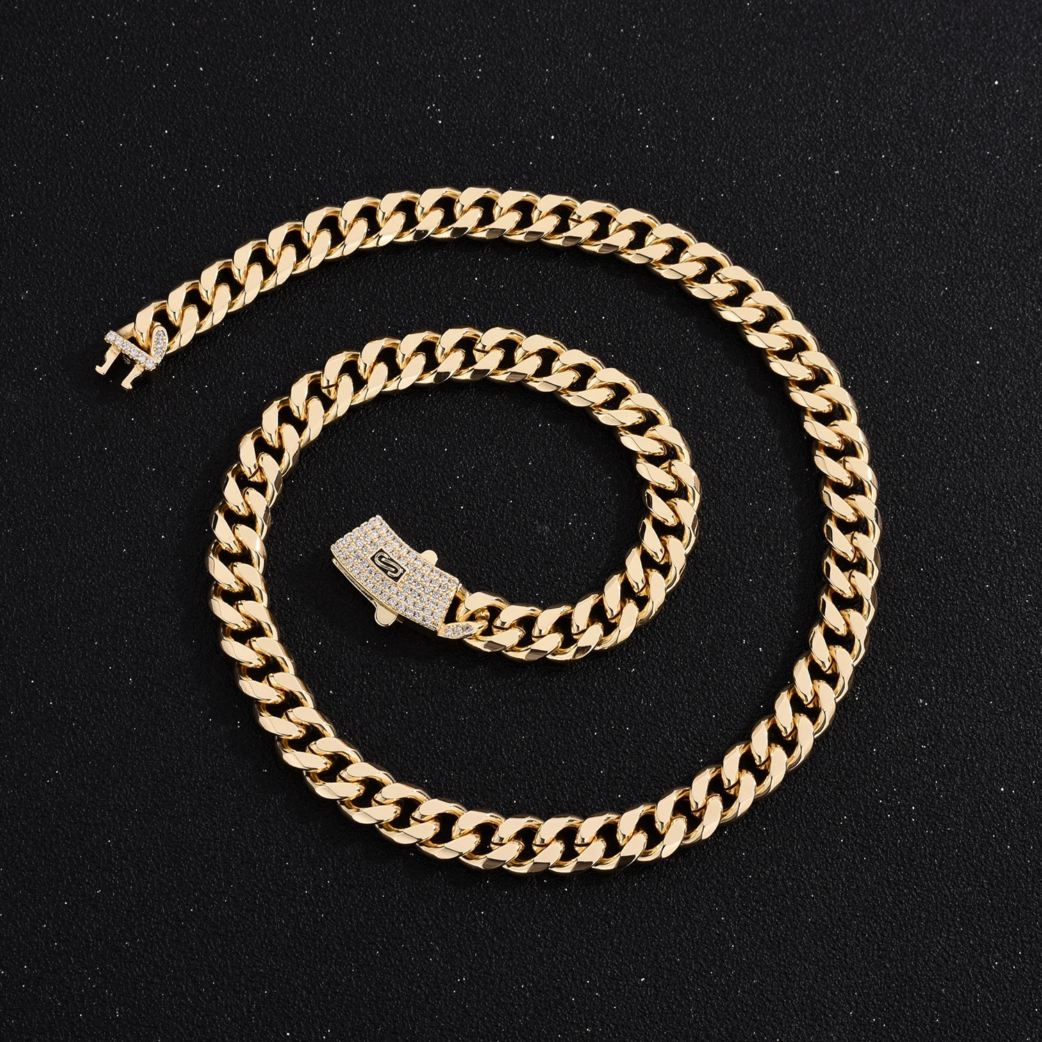 VCT Monaco Long Lock Rectangular Zircon Set Cuban Necklace Ice Crystal Small Crystal Zircon Chain Hip Hop Rock Jewelry 250318
