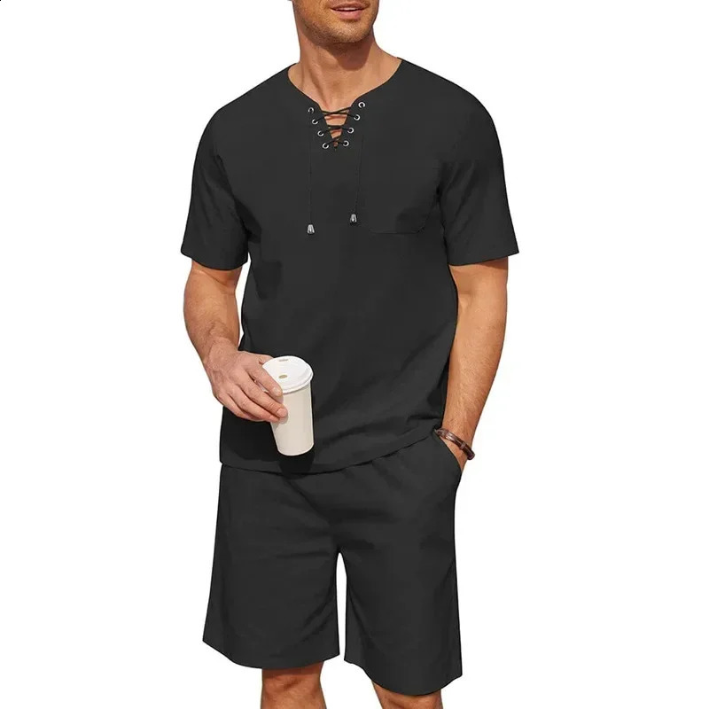 Mens Sets Street Printing T-shirt Trendy Summer Short-sleeved Casual Fashion Suit Men 250319