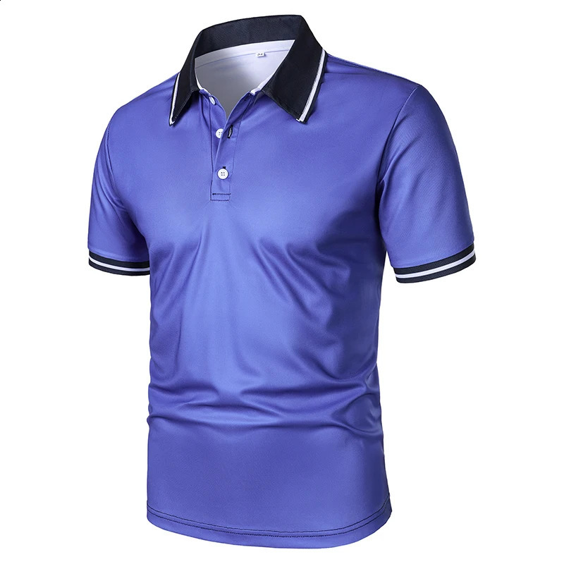 Summer Fashion Short Sleeve Lapel Polo Shirt Men Casual Spell Color Lapel Golf Polo Shirt Men Sport Comfortable Polo Shirt 250319