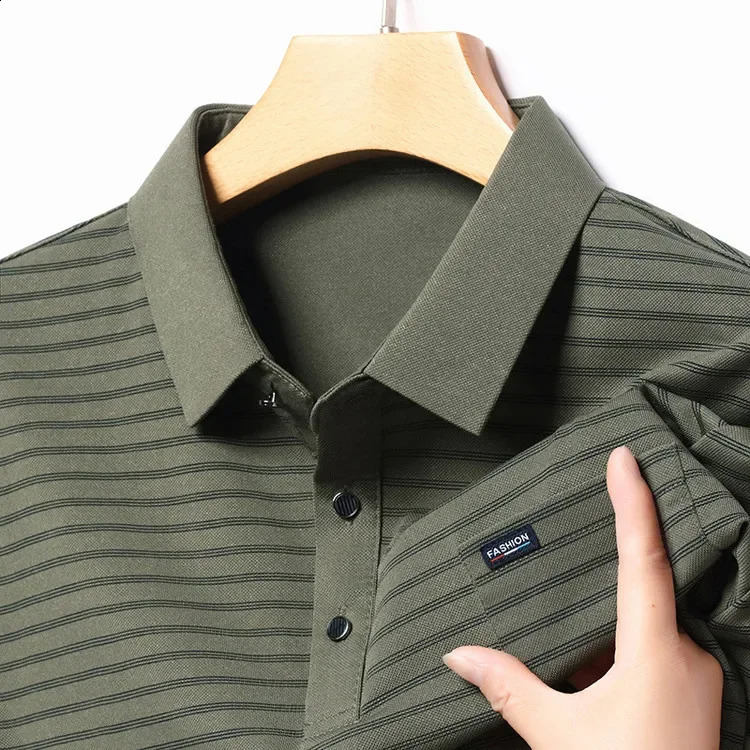 Long Sleeved Lapel Polo Shirt Striped Printed Base Shirt T-shirt Top 250319