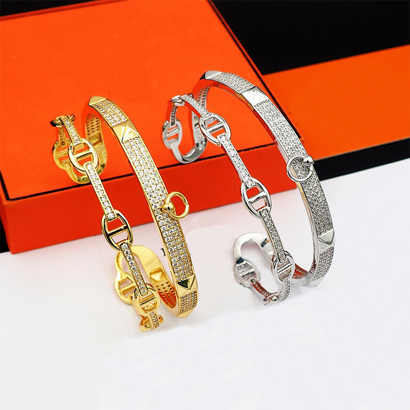 Luxury Crystal Cuff Bracelet Classic Brand Diamond H Bracelet Couple 18k Gold Designer Bracelet for Men and Women