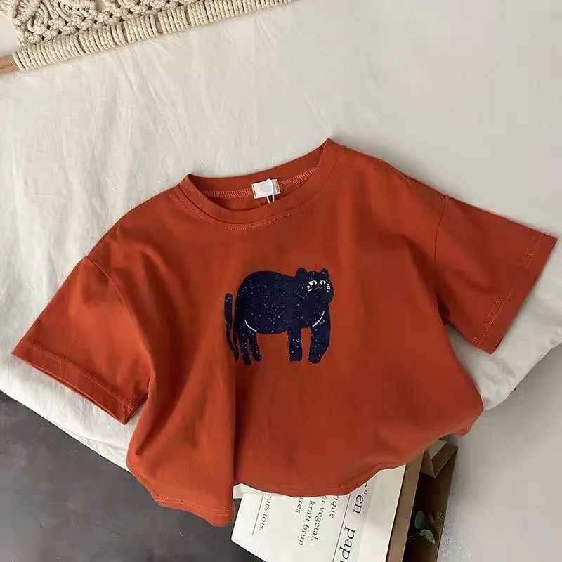 Summer Kids Cartoon Print Short Sleeve TShirt Boys And Girls Casual Fashion Cute Round Neck Tops Toddler Simple Versatile TeesT250320