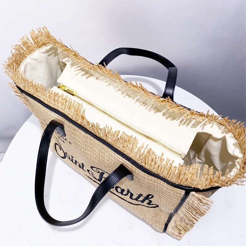 Straw Handmade Weave Bags For Women Designer Handbag Purses 2024 New Casual Letter Tassel Decoration Large Capacity Tote