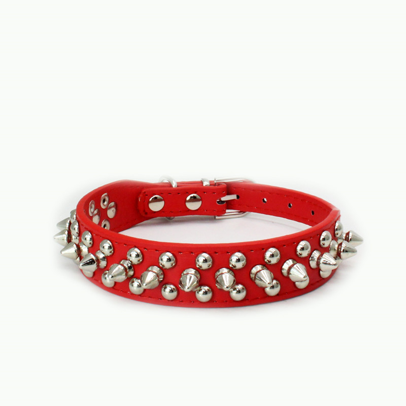 Hot selling explosive punk style cool leather thickened metal spikes anti bite adjustable pet dog collar, suitable for outdoor walks